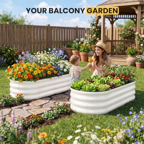 Galvanized Raised Garden Bed Outdoor, 4x2x1FT Planter Box, White - color: White, size: 4x2x1FT(2PCS)