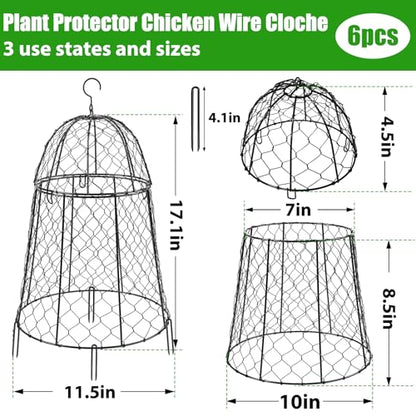 6 Pack Garden Cloches for Plants, Sturdy Chicken Wire Cloches Plant Cover