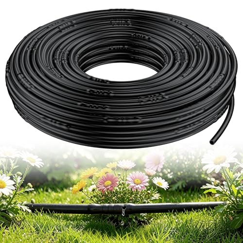 Pawfly 100 ft. 1/4" PE Irrigation Dripline Tubing, Black Polyethylene Distribution Line, Quick-Connect Compatible Drip Hose for Small Garden & Potted Plants - size: 100 FT 1/4" Irrigation Dripline Tubing