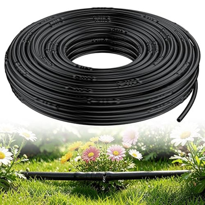 Pawfly 100 ft. 1/4" PE Irrigation Dripline Tubing, Black Polyethylene Distribution Line, Quick-Connect Compatible Drip Hose for Small Garden & Potted Plants - size: 100 FT 1/4" Irrigation Dripline Tubing