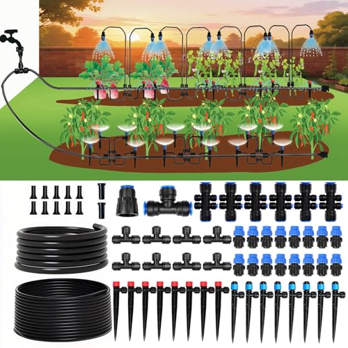 230FT Drip Irrigation System Kit, Quick Push-to-Connect Auto Garden Watering Irrigation System with 33FT 1/2'' & 197FT 1/4'' Tubing, Adjustable Dripper Sprayers for Raised Bed, Lawn, Greenhouse - size: 230FT