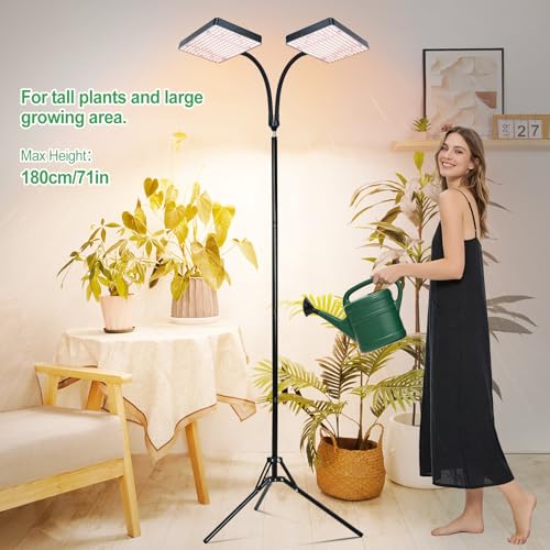 FRGROW 2Head New Stand Full Spectrum Grow Light for Indoor Large Plants - size: 2 Head-New Stand