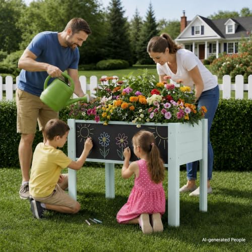 Raised Garden Bed with DIY Chalkboard, 30 x 24 x 18 inch, Green - color: Green