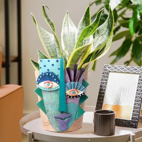 Mrlikale Abstract Face Planter Pots, Unique Head Planter with Drainage Hole - color: Abstract Face 2, size: Large
