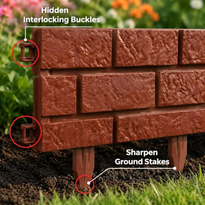Interlocking Border Edging - Stone -Imitation Plastic Garden Fence, 4PC Landscape - for Garden, NO DIG,Lawn, and Landscape Edging,Flowerbeds, Yard, Sideway