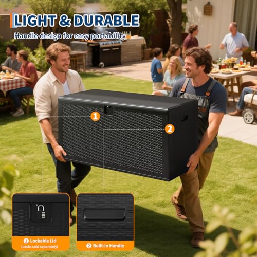 IDEALHOUSE 150 Gal Waterproof Blow Molded Resin Deck Box, Black - color: Black, size: 150 Gallon