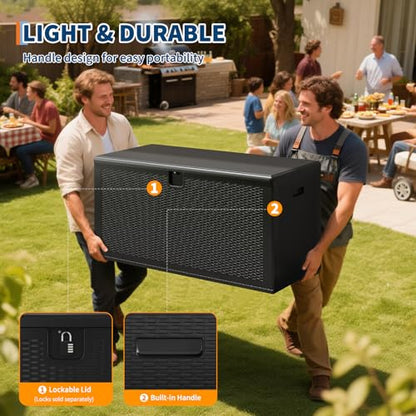 IDEALHOUSE 150 Gal Waterproof Blow Molded Resin Deck Box, Black - color: Black, size: 150 Gallon