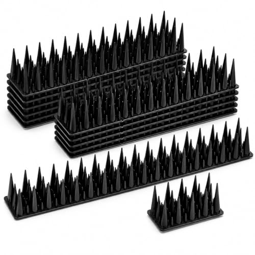 Bird Spikes for Outside, 20 Pack 20 FT Plastic Pigeon Deterrent Spikes, Dense Anti-Climb Strips for Squirrels, Raccoons & Cats, Cuttable Fence Spikes for Roof, Railing, Window Sill(Black)