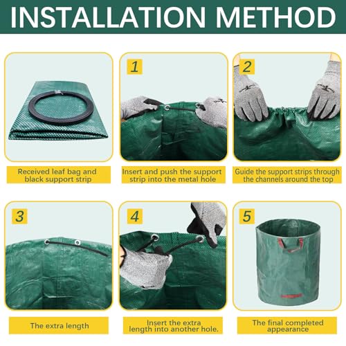 2 Pack leaf bags and gloves reusable yard bag garden bags for Cleaning leaves, outdoor litter, and camping gear, or for moving (32 gallons + 13 gallons + 1 pair of gloves)