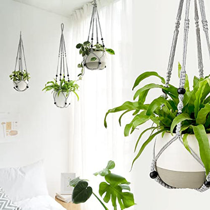 Mkono Macrame Plant Hanger Indoor 35 Inch Hanging Planter Basket Grey 2Pc - color: Gray