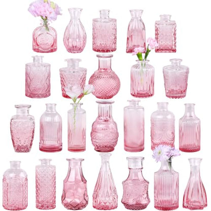 TBWIND Pink Glass Bud Vase Set of 24, Small Flower Vases - color: Pink-24pcs, size: 24Pcs