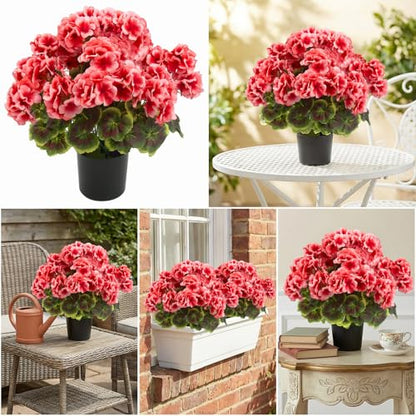 lovemoon 2 Pcs Geranium Potted Artificial Flowers, Peach, 19" - color: Peach