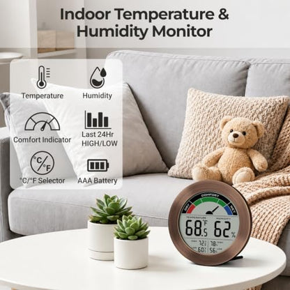 Digital Hygrometer Indoor Thermometer, Brushed Metal Frame, Bronze - color: Bronze