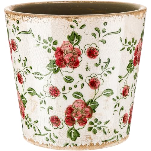 Beeveer Farmhouse Ceramic Planter 5.5 Inch Large Plants Pot Crack Beige Red Rose Flowers Plant Pots with Drainage Hole Indoor Plants Kitchen Rustic Antique Decor Gift - color: Pink & Beige