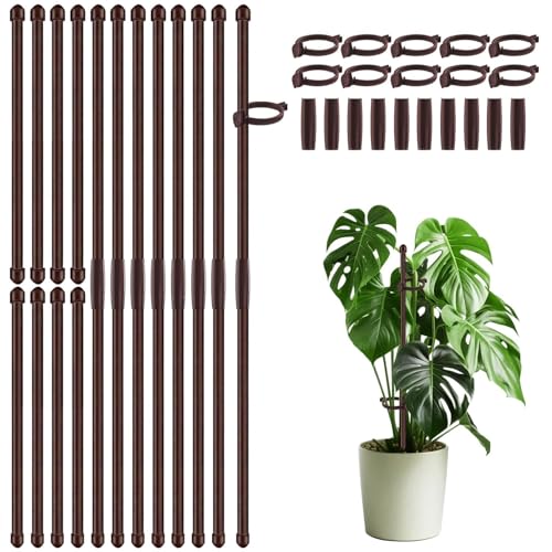 20Pcs Plant Support Stakes 17 inch SupKing Garden Orchid Sticks Extended to 3ft 4ft 5ft Plant Poles with Clips for Indoor Outdoor Potted Tomato Rose Amaryllis Vegetables Comes with 20 Ties(Brown) - color: Brown