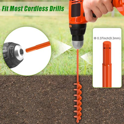 Insaga Auger Drill Bit for Planting 2x32 Inch, Heavy Duty Garden Earth Auger with Safety Edges & Orange Anti-Rust Coating, Compatible with Cordless Drills for Clay/Rocky Soil/Sandy Lawn (Hex Shank) - size: 2x32''