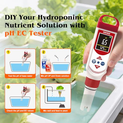 pH EC Meter for Hydroponic, Digital pH TDS EC ppm Tester