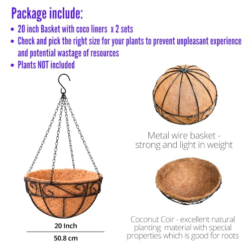 LaLaGreen Hanging Planter for Outdoor Plants (20 in, 2 Pack) Black Pots - size: 20" x 2 Pack