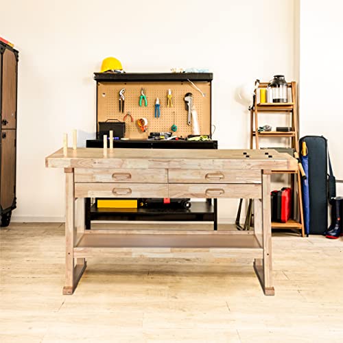 Olympia Tools 64.5" Rubber Hardwood Workbench w/ 4 Drawers & Clamp - size: 60 Inch Workbench