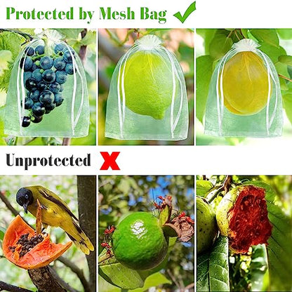Morcheiong 60pcs Reusable Netting Mesh Bags - 6" x 8", Garden Fruit Protection with Drawstring (White) (Pack of 2) - color: White, size: 60Pcs 6" x 8" (Pack of 2)