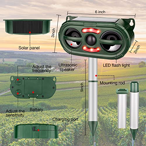 Solar Deer Repellent Devices with Motion Sensor, Ultrasonic Sound and LED