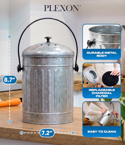 Plexon Countertop Compost Bin Kitchen Indoor, with Lid, Silver 1.5 Gall - color: Silver