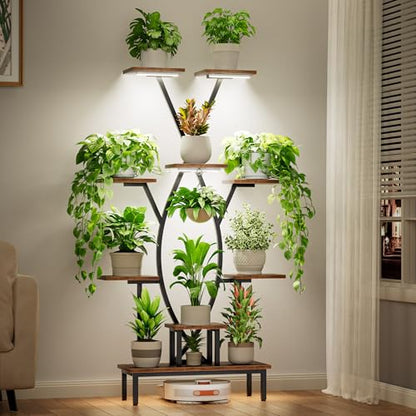 JUSTOGO Plant Stand Indoor with Grow Lights - 9 Tiered Tall Plant Shelf