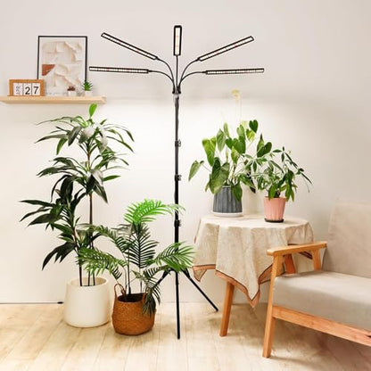 FOXGARDEN Grow Lights for Indoor Plants 5-Head Full Spectrum with Tripod Stand, Timer, Dimmable Flexible Goosenecks for Indoor Potted Plants - size: Stand-5Head