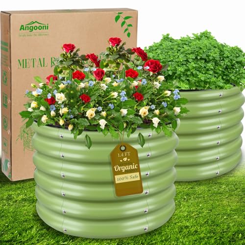 Angooni 2 Pack 2x2x1.4ft Galvanized Raised Garden Bed, Outdoor Planter Kit - color: Matcha Green, size: 2x2x1.4 FT (2 Pack)
