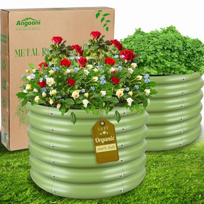 Angooni 2 Pack 2x2x1.4ft Galvanized Raised Garden Bed, Outdoor Planter Kit - color: Matcha Green, size: 2x2x1.4 FT (2 Pack)