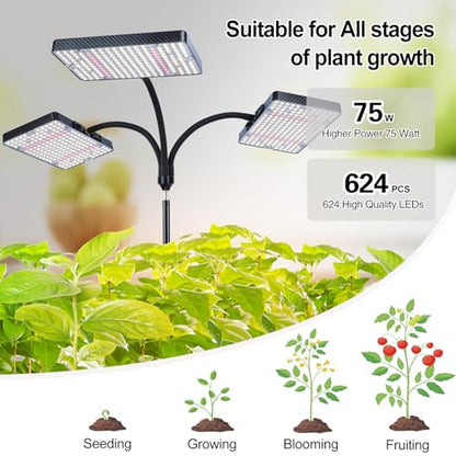 3Head 75W Standing Grow Lights for Indoor Tall Plants, Monstera - size: 3Head Stand(75W)
