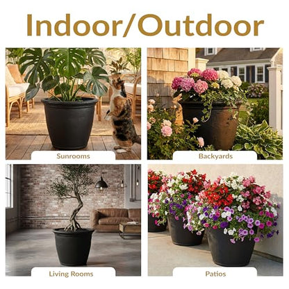 Sunnydaze Anjelica 24'' Large Plastic Planter Pot for Plants, Black - color: Matte Black, size: 24 in