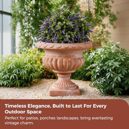 20" H Roman Urn Planter, Weathered Terracotta Finish Flowerpot (Plastic) - color: Terracotta