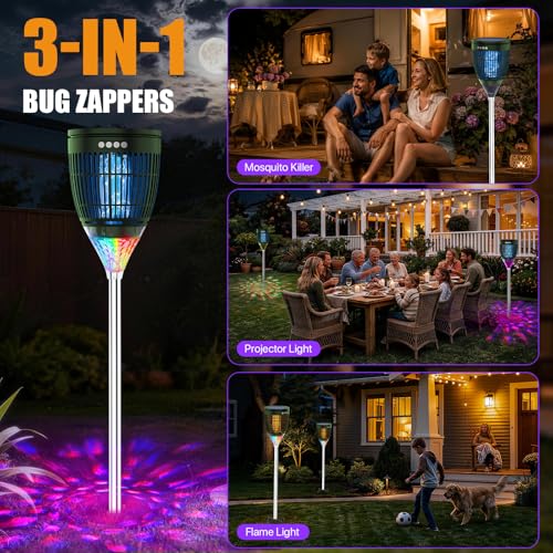 Rossetta Solar Bug Zapper Outdoor, Fly Zapper with Flame & Projector Light - color: Olive Green