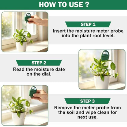 Censinda Soil Moisture Meter, Adjustable Viewing Angles，7" Deep Probe Soil Hygrometer for Plants, No Battery Soil Hygrometer for Indoor Outdoor Garden Potted Plants