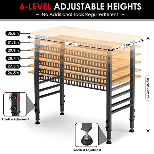 OLBRUS 48" Adjustable Workbench with Power Outlet and Rubber Pad - size: 48"Power Outlets-Rubber Pad
