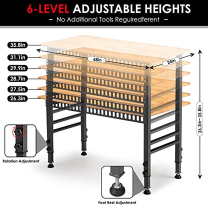 OLBRUS 48" Adjustable Workbench with Power Outlet and Rubber Pad - size: 48"Power Outlets-Rubber Pad
