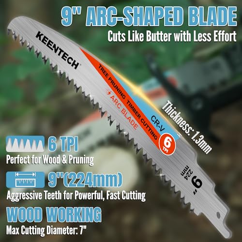 KEENTECH 9" Arc-Shaped Reciprocating Saw Blades, Fast Wood & Tree Pruning - size: 9"