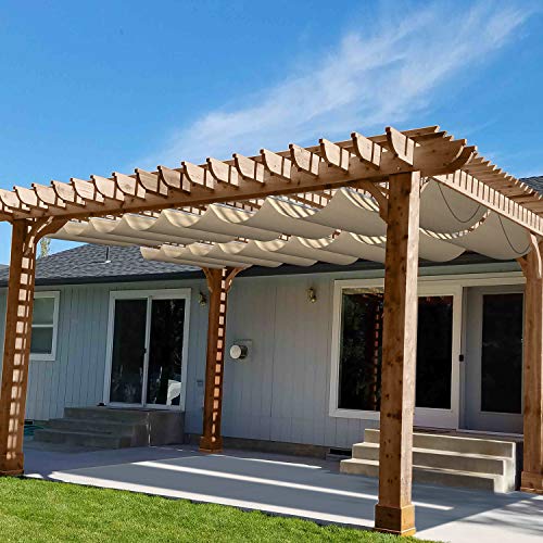 Patio 3'W x 12'L Waterproof Pergola Shade Cover Retractable Canopy Replacement, Outdoor Pergolas Fabric Covers for Patio, Sun Shades Cloth with Slide-On Wire Cable for Deck Gazebo Backyard, Beige - color: Beige, size: 0 3' x 12', style: Waterproof Materia