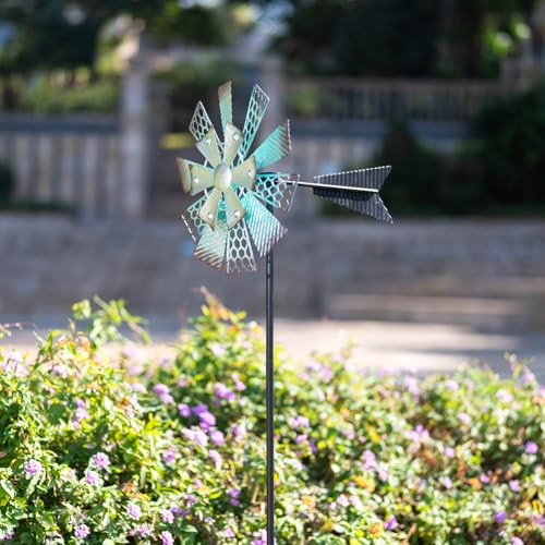 Viveta Metal Wind Spinners Outdoor, 13" Kinetic Wind Spinner - color: Green Silver -Single