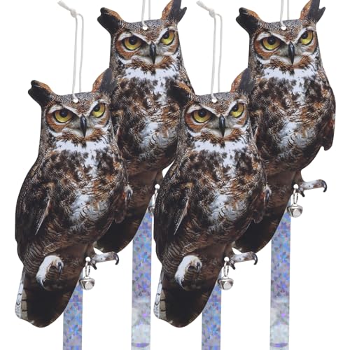 2Pack Fake Owl Owl Scarer Reflective Hanging Owl Decoration for Garden Patio Windows - color: Mighty Hawks 4pcs
