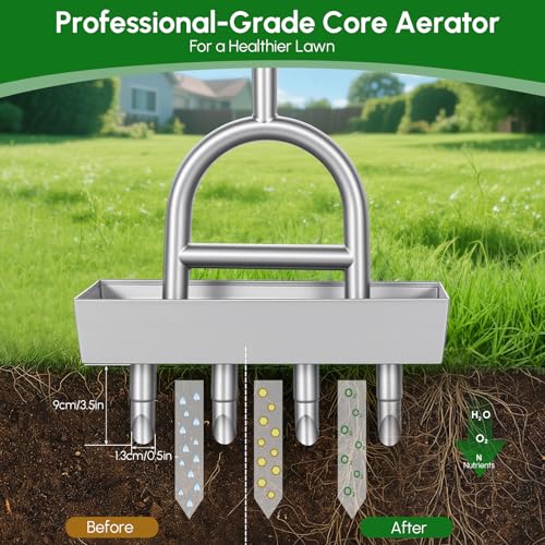 Lawn Coring Aerator with Stainless Steel Soil Core Storage Tray