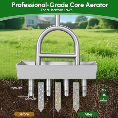 Lawn Coring Aerator with Stainless Steel Soil Core Storage Tray
