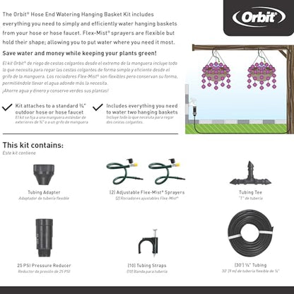 Orbit 56311 Hanging Basket Drip Irrigation Drip Watering Kit with Flex Misters - size: 1 pack, style: Without Timer