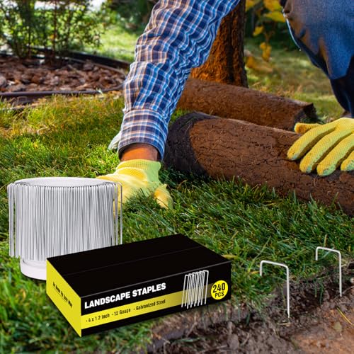 HongWay 240 Pack Landscape Staples 4 Inch, Galvanized Garden Stakes - size: 4 Inch