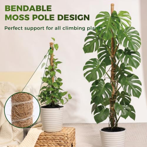 4 Pack 28'' Moss Pole Monstera Plant Support, Bendable Plant Stakes Made of Real Coco Coir Support for Climbing Indoor Plants, Tall Moss Stick Trellis for Potted Climbers - size: 4 Pack (28in)
