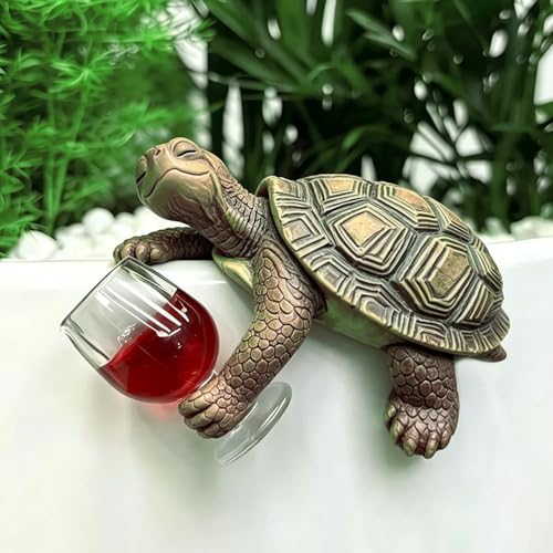 Cute Climbing Animal Flower Pot Huggers, Animal Figurines Plant Decorations for Pots, Resin Flower Pot Decorations, Fairy Garden Accessories, Fish Tank Planter Edge Craft Decor (Wine Tortoise) - color: Wine Tortoise