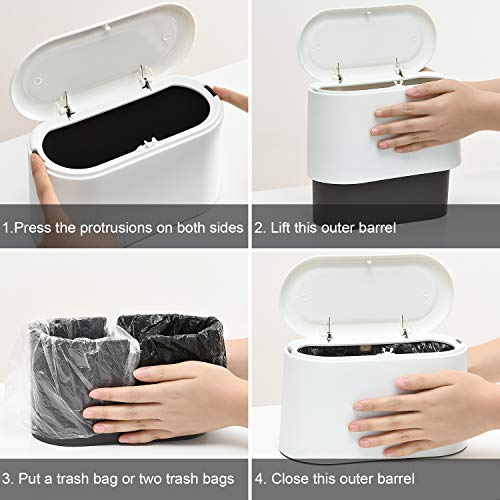 SUBEKYU Mini Trash Can with Lid,Small Desk Garbage Can,White 0.5 Gal - color: White 0.5 Gal with Lid