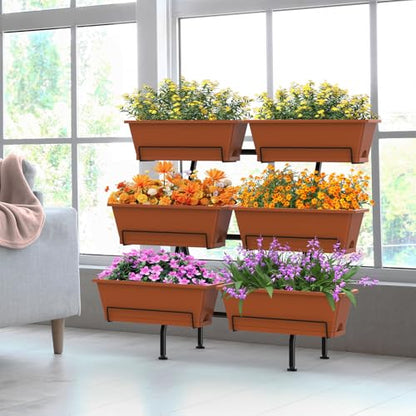 3-Tier Vertical Garden Planter with 6 Boxes, 31" Tall Raised Garden Bed - color: Brick Red, size: 3-Tier