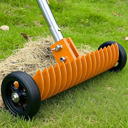 Thatch Rake, 15-Inch Dethatcher Rake for Lawn with Rolls Adjustable 0-15°